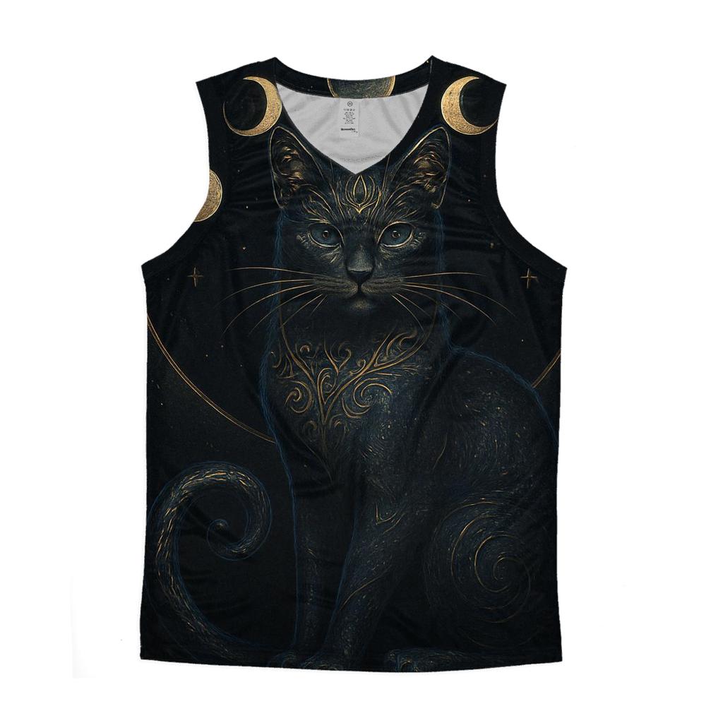 Gilded Eclipse Guardian Cat cotton sleeveless tops