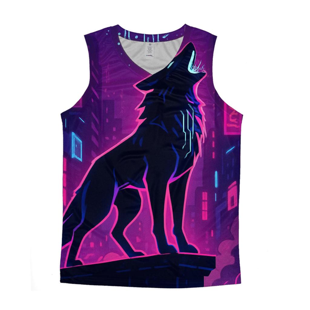 Neon Alley Howl Circuit Wolf cotton sleeveless tops