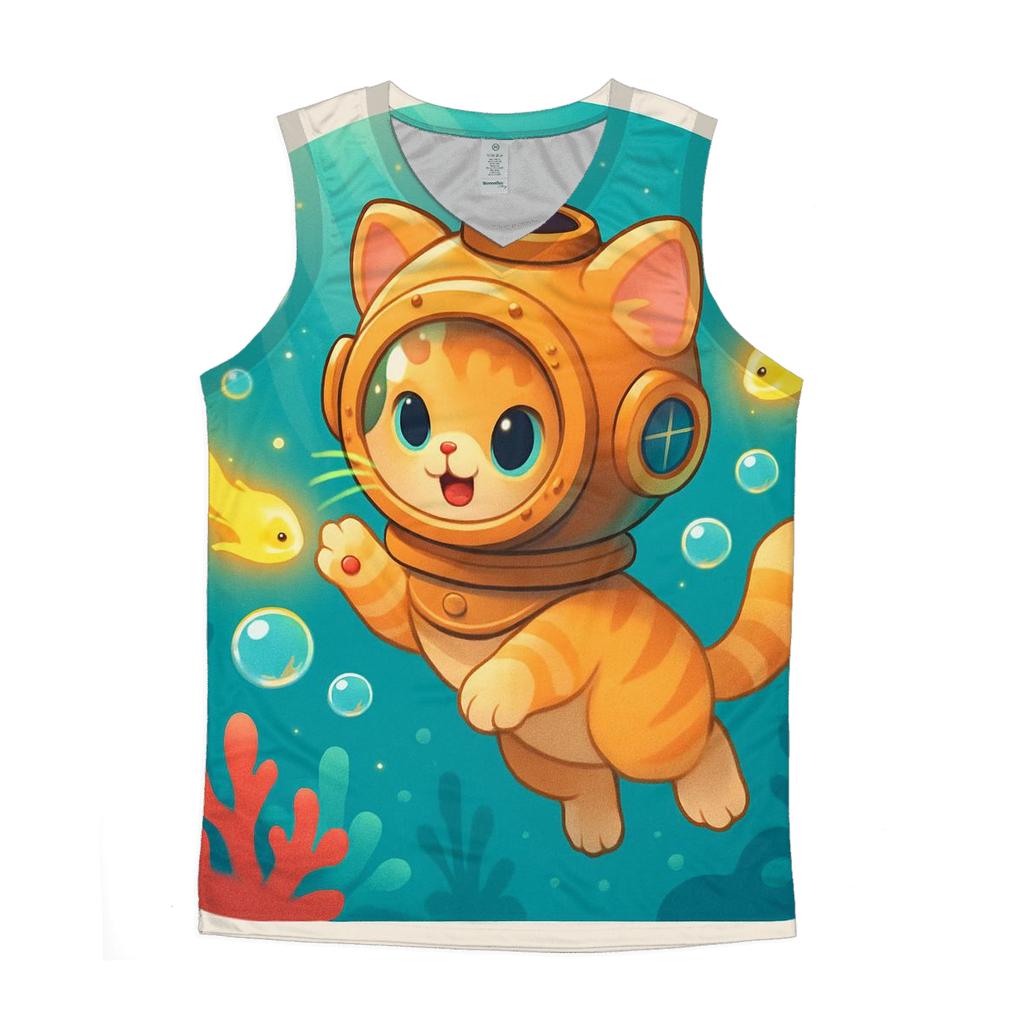 Bubble Reef Diver Kitten cotton sleeveless tops