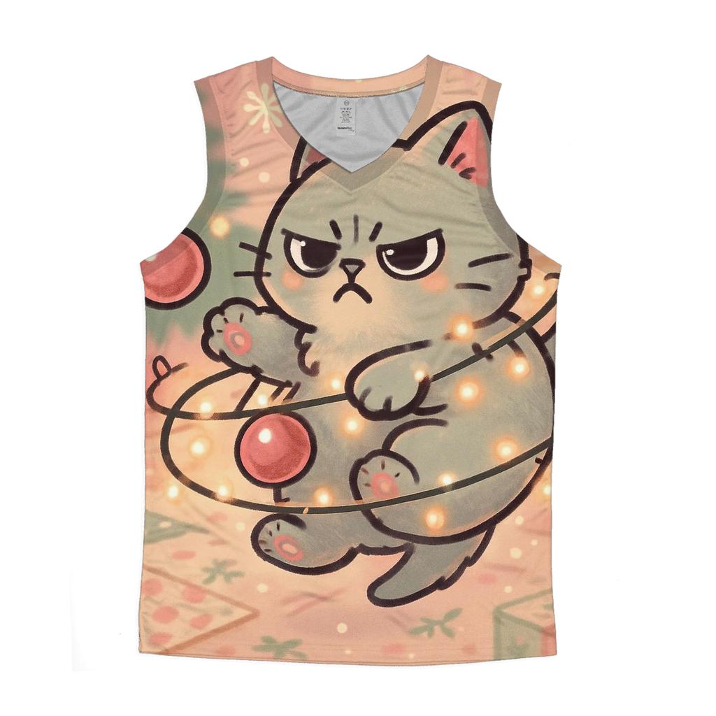 Cat Tangled In Twinkle Garland Orbit trendy fitted tank tops