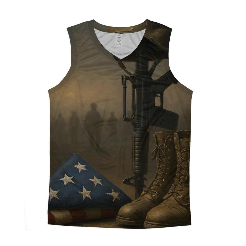Folded Flag And Silent Rifle Tribute cotton sleeveless tops