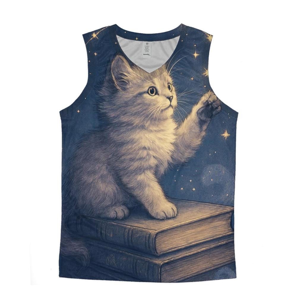Starlit Library Cat Constellations trendy fitted tank tops