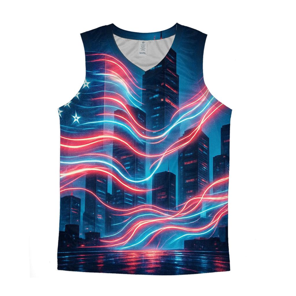 Neon Skyline Flag Drift sports performance tank tops