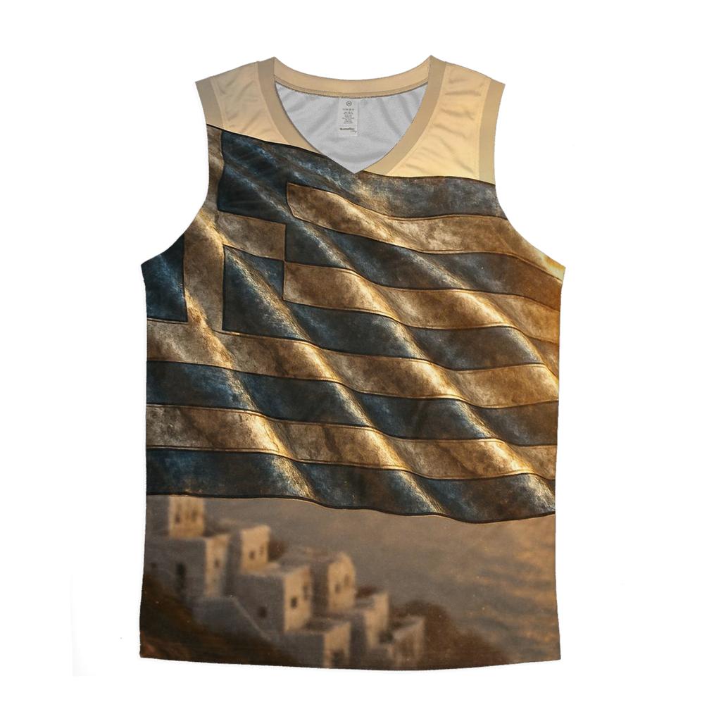 Greece Marble Metallic Flag cotton sleeveless tops