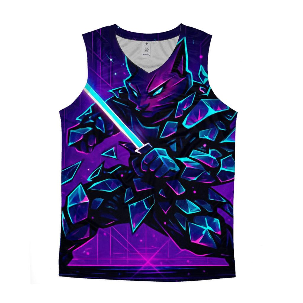 Glass Shard Cyber Samurai Cat sports performance tank tops