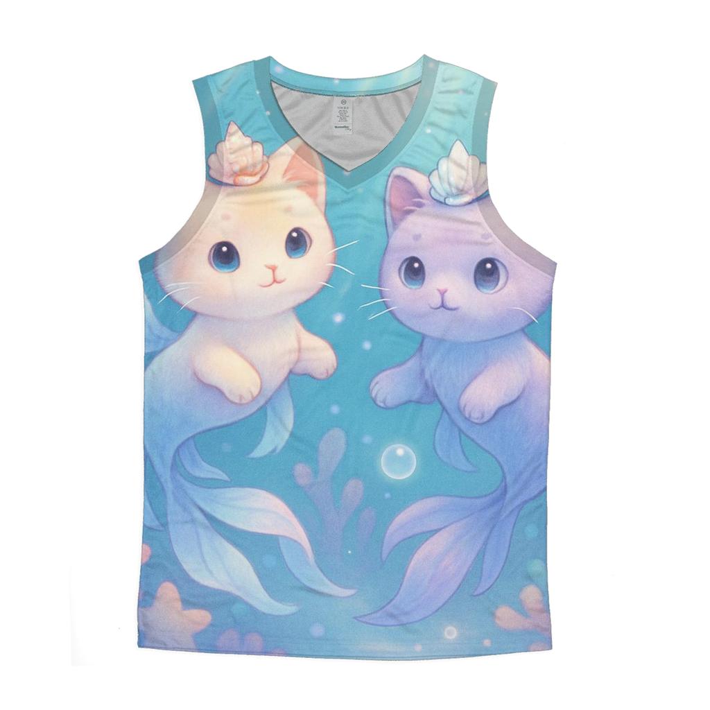Bubble Reef Mermaid Kittens graphic print tank tops