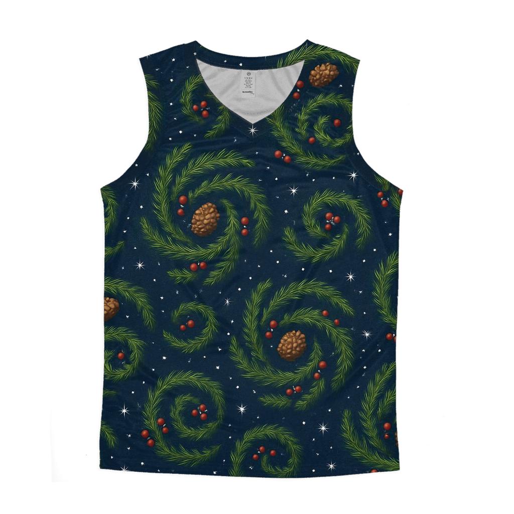 Fir Branch Spiral Scatter On Midnight Blue Background trendy fitted tank tops