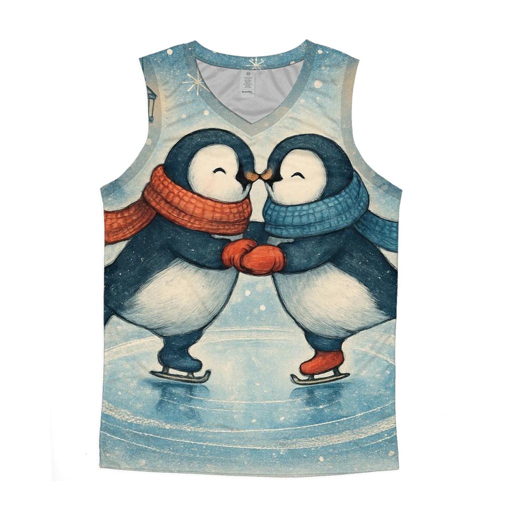 Penguin Ice Skaters On Ornament Lake casual summer tank tops