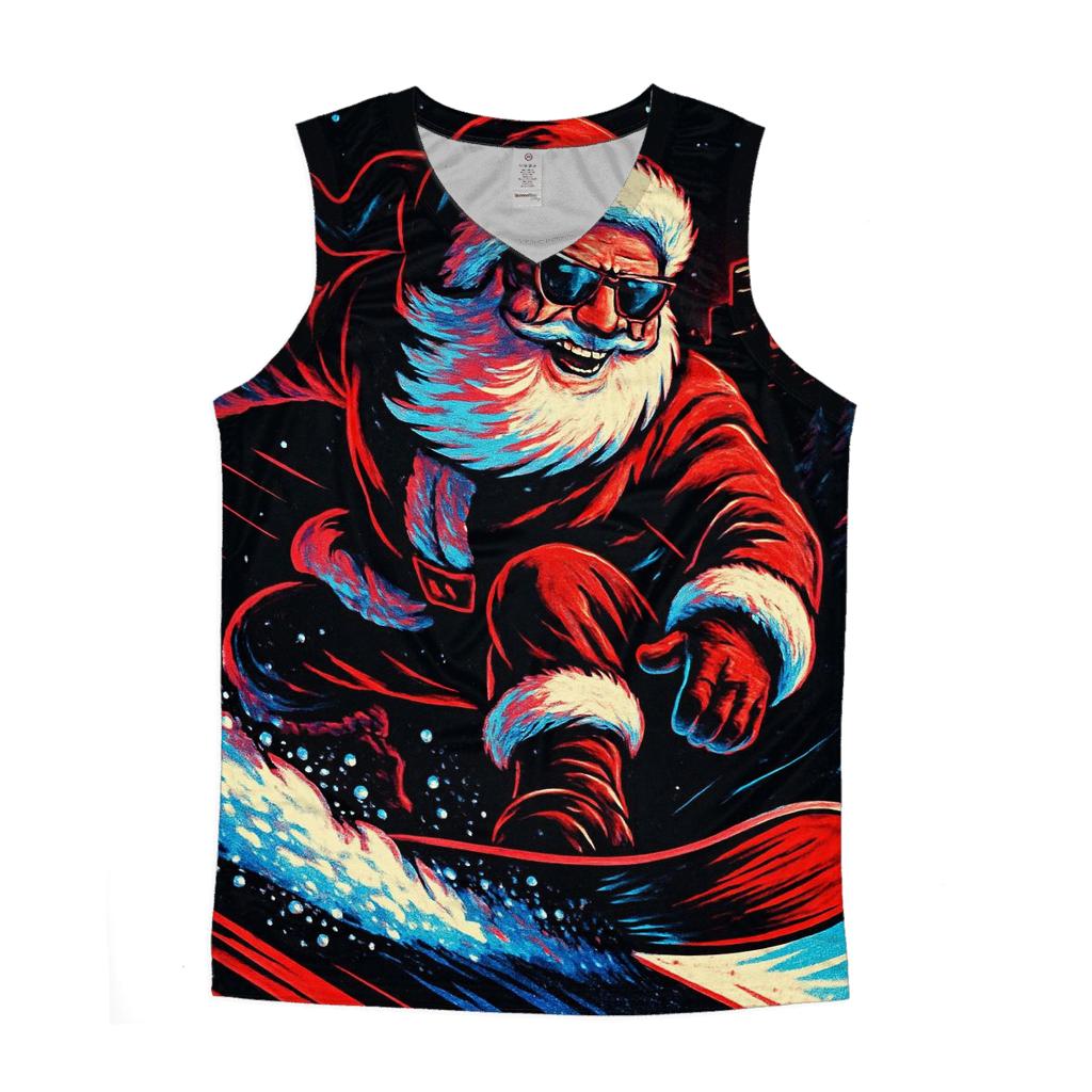 Neon Streetwear Santa On Snowboard graphic print tank tops