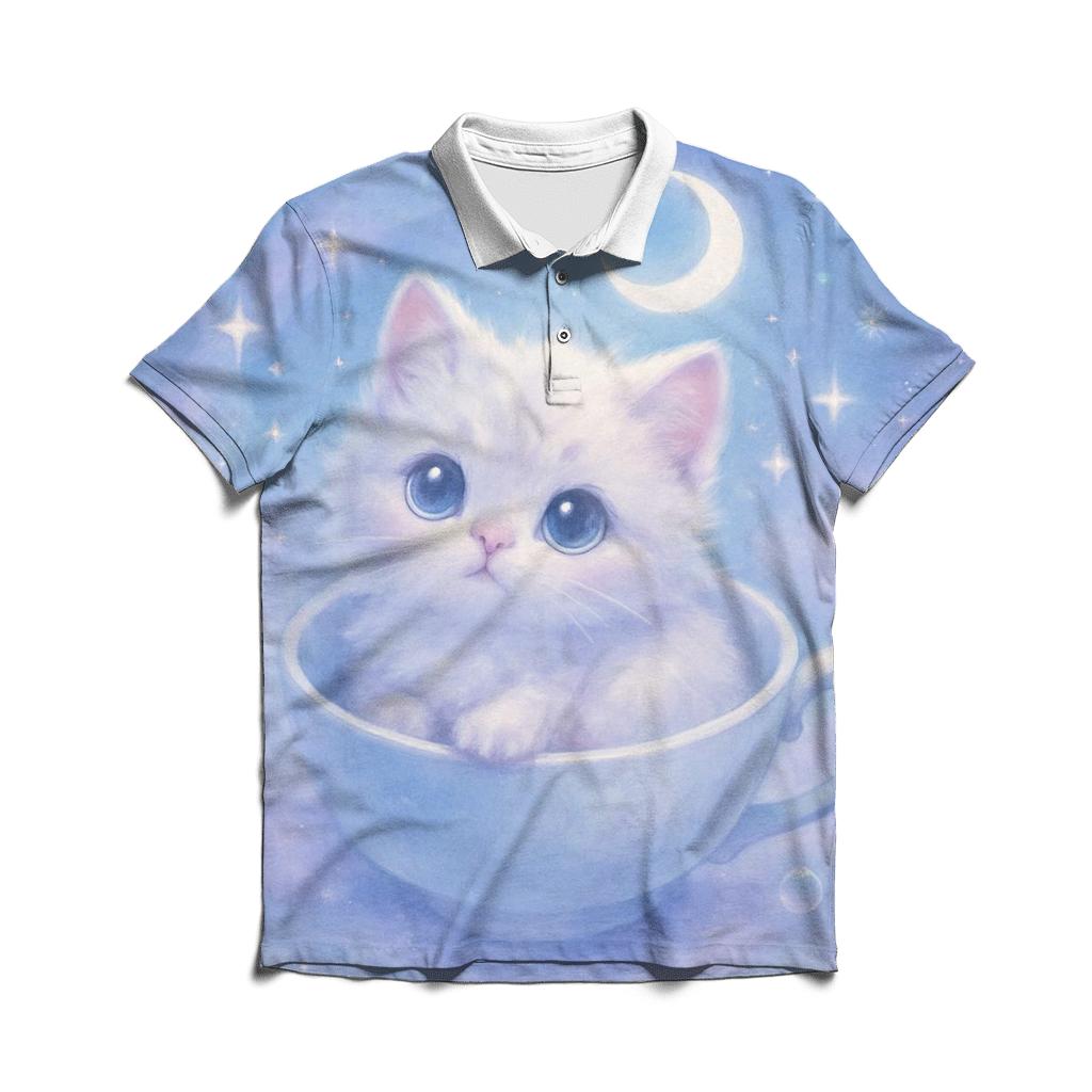 Moonlit Teacup Kitten Orbit branded logo polo shirts