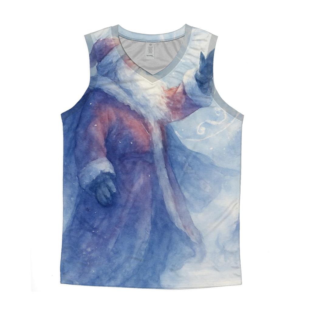 Watercolor Blizzard Guardian Santa graphic print tank tops