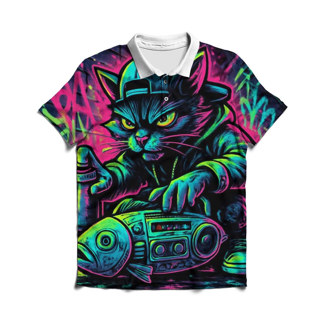 Subway Graffiti Beatbox Cat premium cotton polo shirts