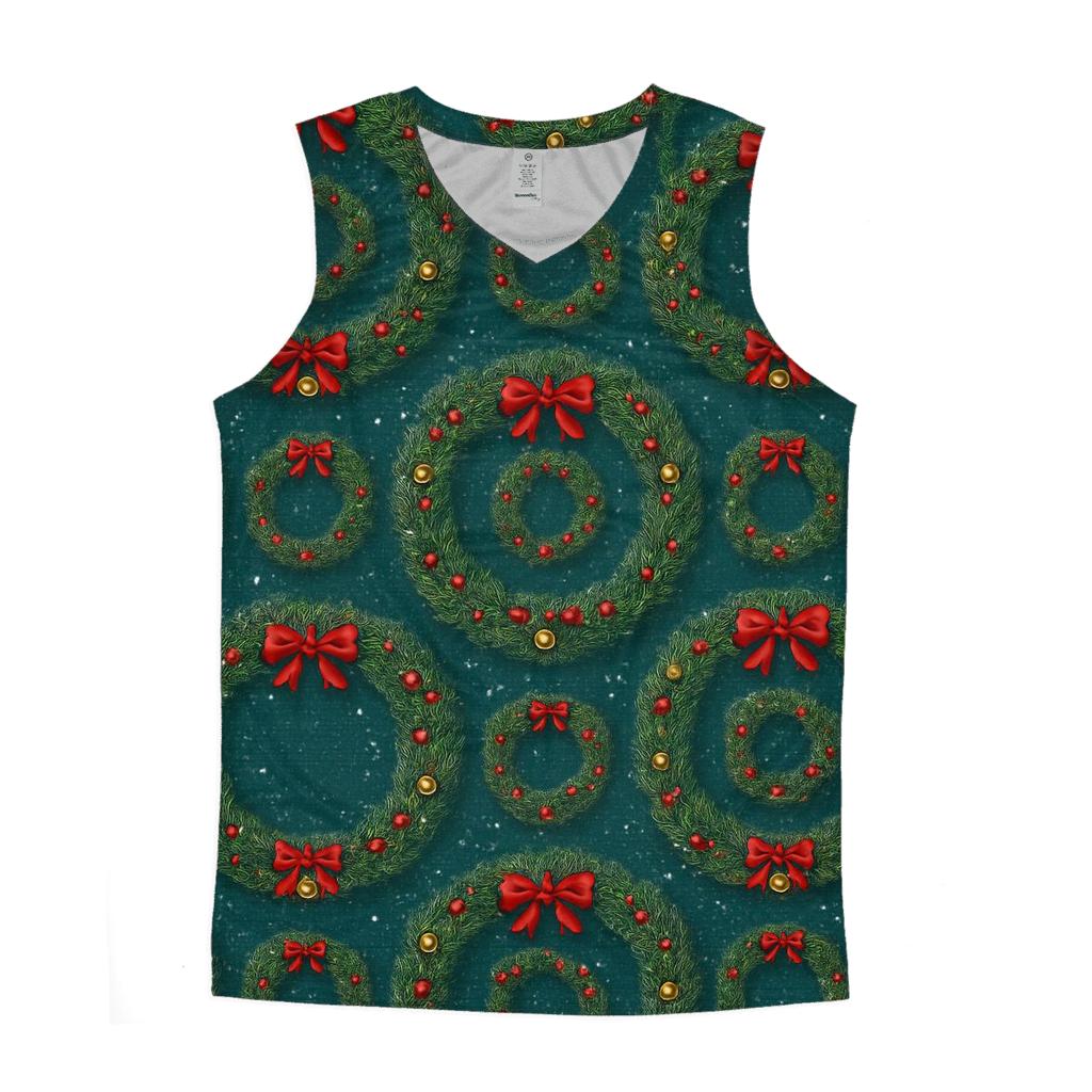 Wreath Ring Concentric Repeat On Teal Background graphic print tank tops
