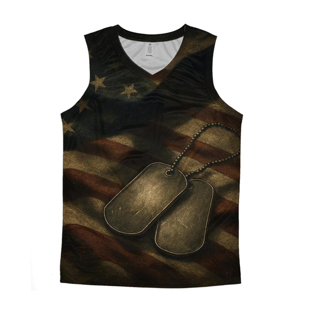 Dog Tags On Flag Shadowed By Wings custom tank tops