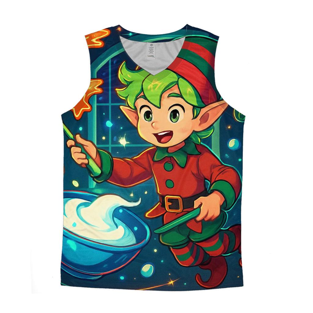 Elf Baking Comet Cookies In Zero Gravity sports performance tank tops
