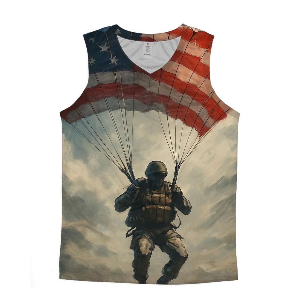 Paratrooper Descent Through Flag Clouds casual summer tank tops