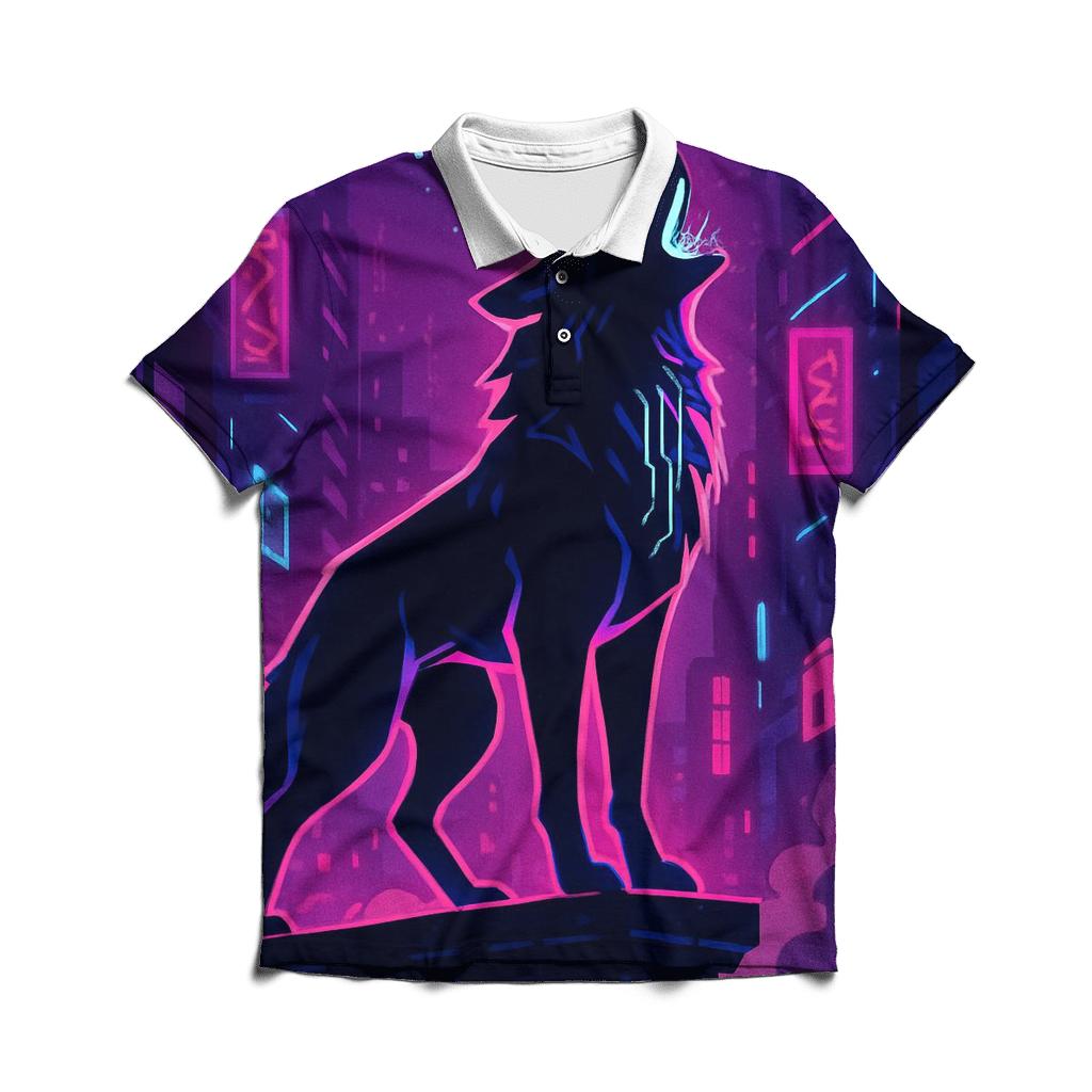 Neon Alley Howl Circuit Wolf custom polo shirts