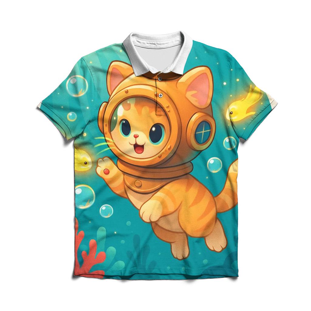Bubble Reef Diver Kitten designer slim fit polos