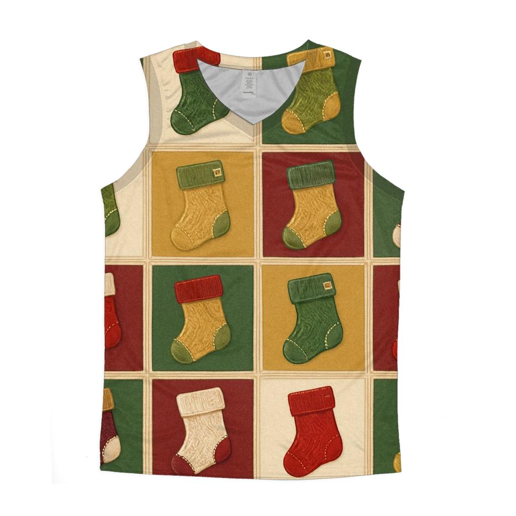 Christmas Stocking Patchwork Tiles On Beige Background stylish racerback tanks
