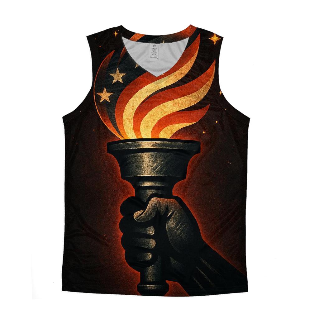 Torch Of Liberty In Steel And Stripes cotton sleeveless tops
