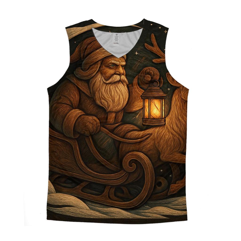 Vintage Wood Carved Santa Lantern Ride sports performance tank tops