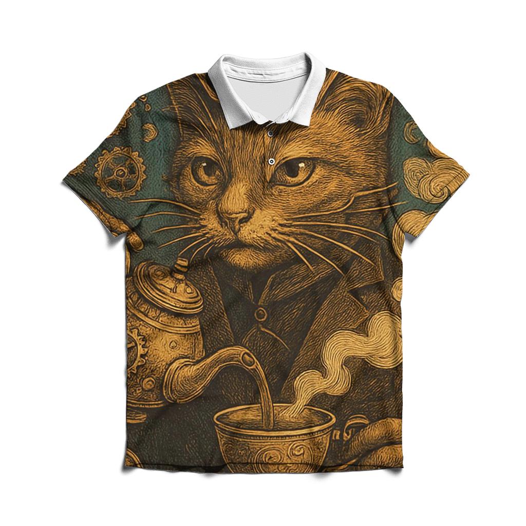 Clockwork Tea Ceremony Cat designer slim fit polos