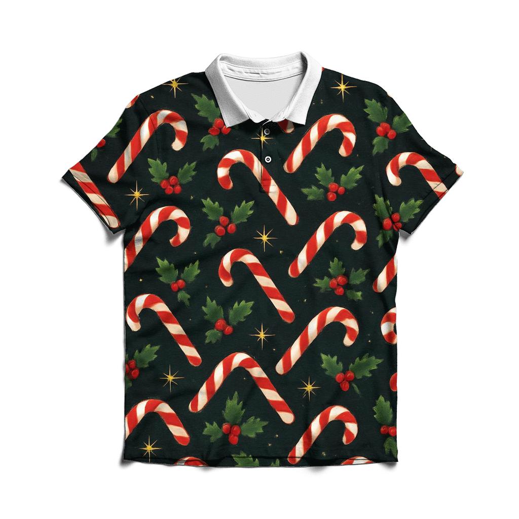 Candy Cane Aurora Chevron On Black Background embroidered polo tops