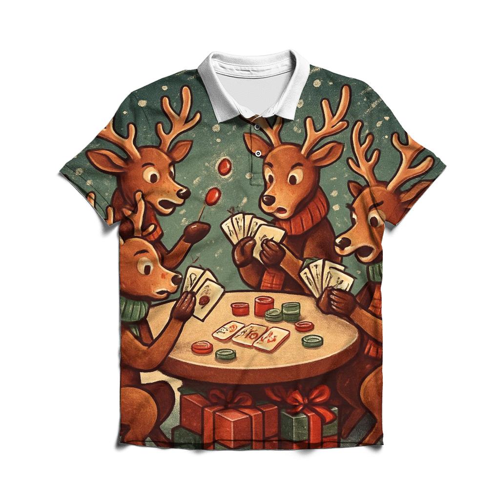 Reindeer Card Game Blizzard Table embroidered polo tops