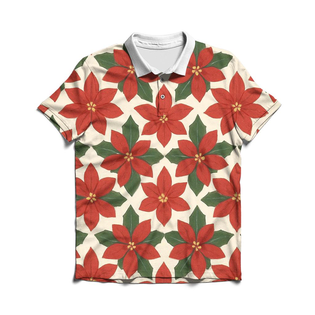 Poinsettia Snowflake Rosette Tessellation On Ivory Background branded logo polo shirts