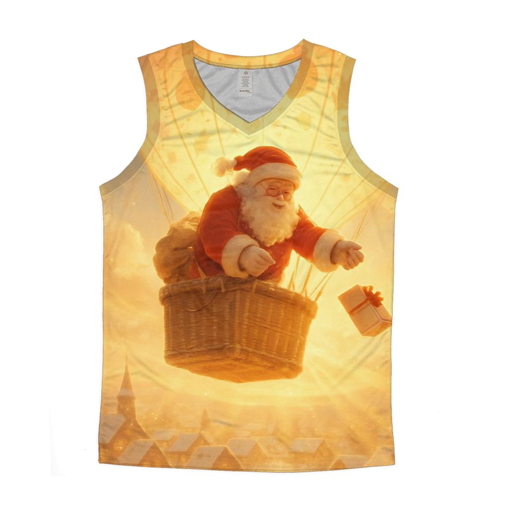 Golden Sunrise Santa Delivering By Hot Air Balloon stylish racerback tanks