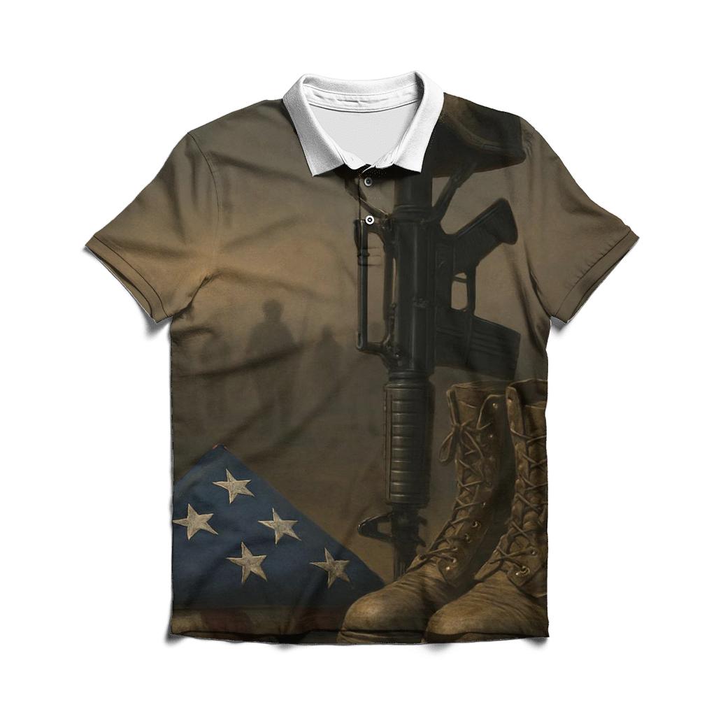Folded Flag And Silent Rifle Tribute classic pique polos