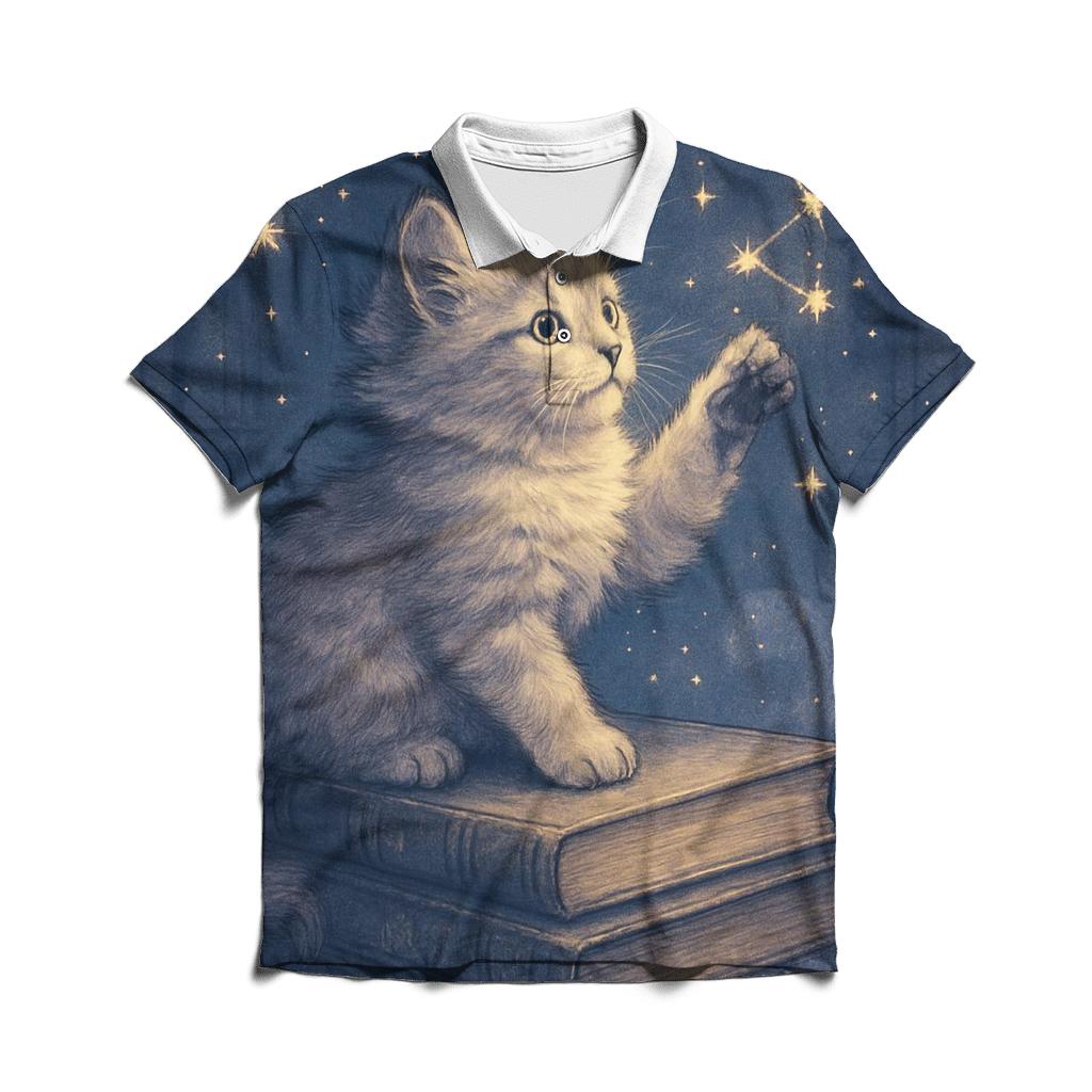 Starlit Library Cat Constellations casual sports polo shirts