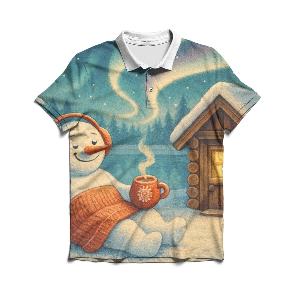 Snowman Sauna By The Northern Lights personalized polo shirts
