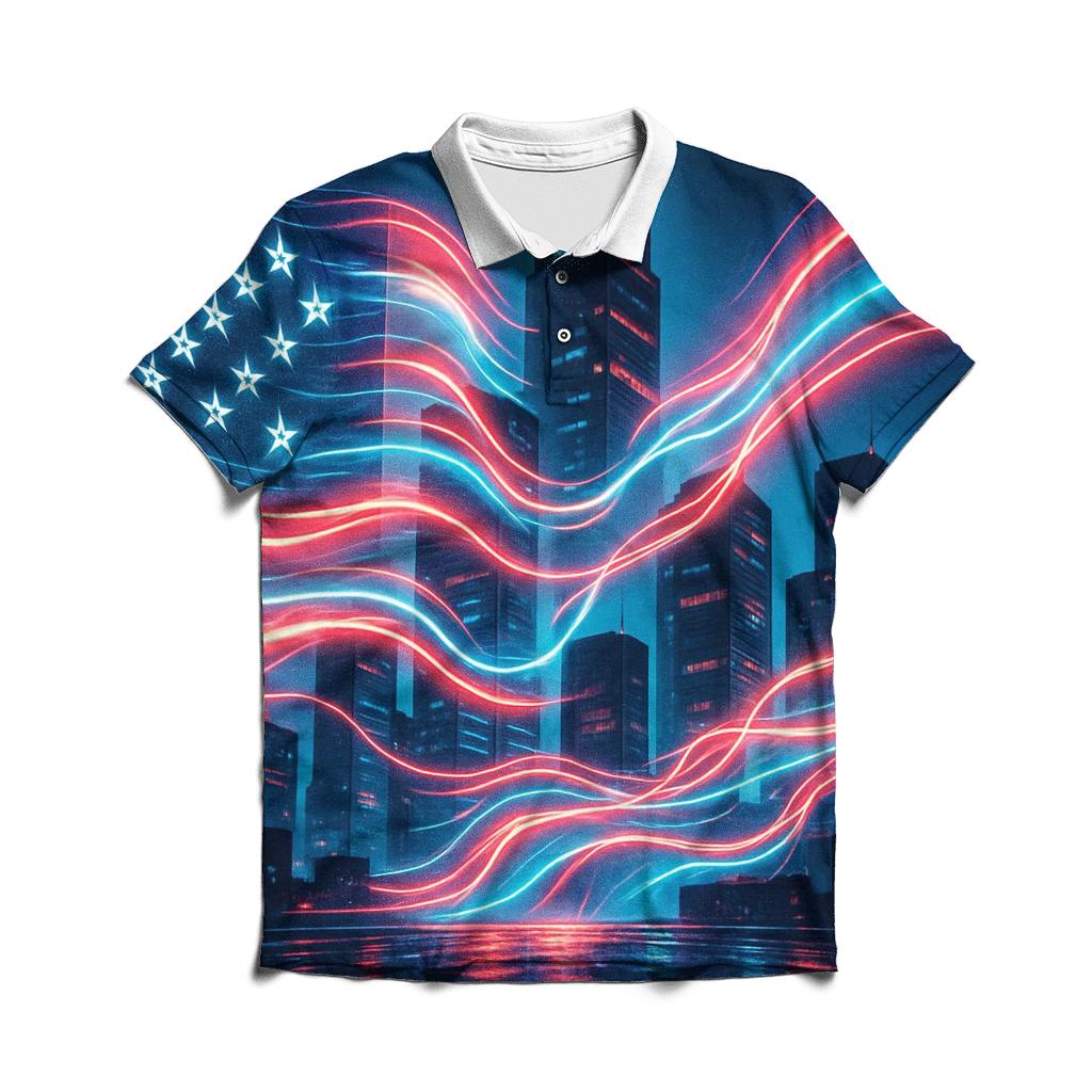 Neon Skyline Flag Drift designer slim fit polos