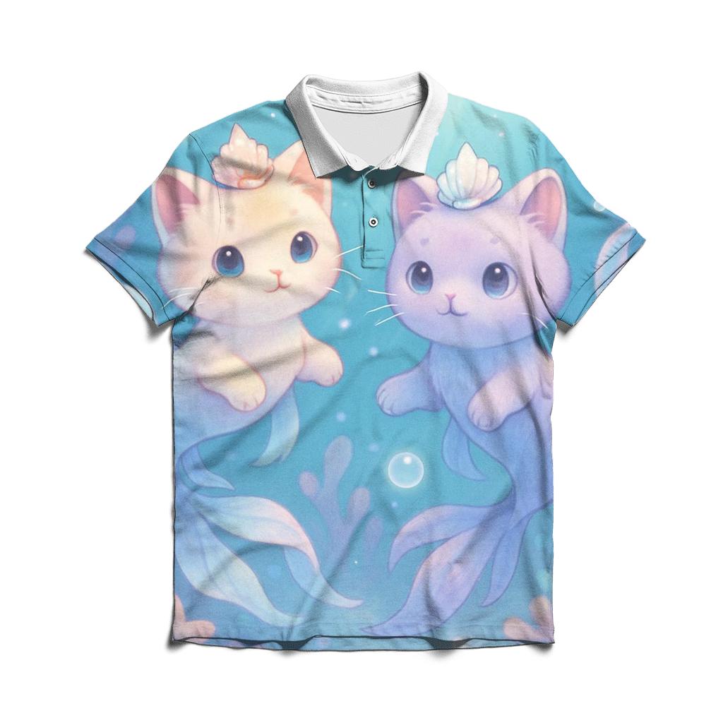 Bubble Reef Mermaid Kittens casual sports polo shirts