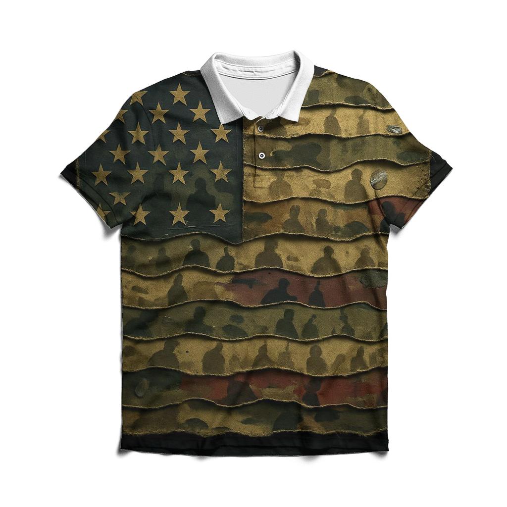 Camouflage Flag Mosaic Of Service branded logo polo shirts