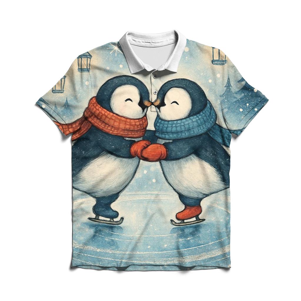 Penguin Ice Skaters On Ornament Lake custom polo shirts