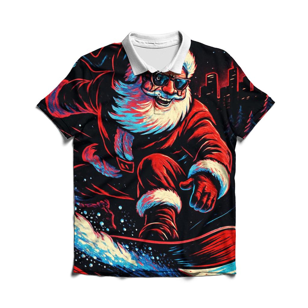 Neon Streetwear Santa On Snowboard personalized polo shirts
