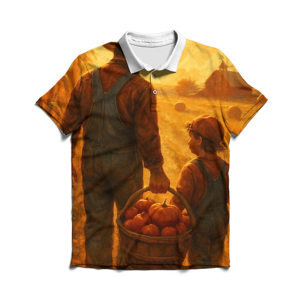Thankful Fields At Golden Hour premium cotton polo shirts