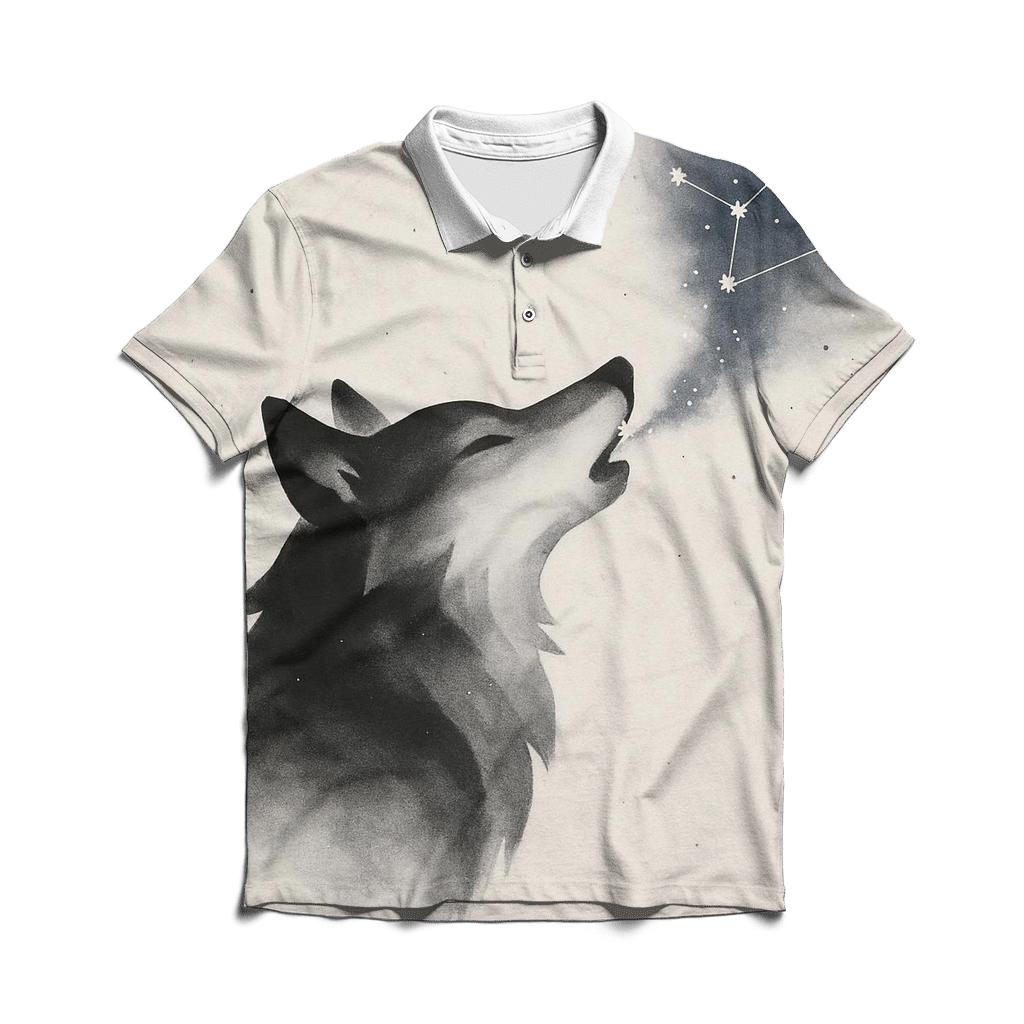 Celestial Ink Wash Wolf Constellator personalized polo shirts