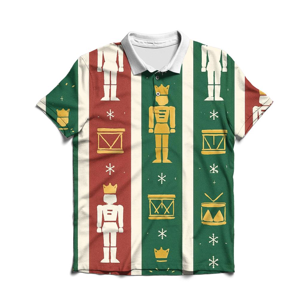 Nutcracker Parade Stripe Repeat On White Background designer slim fit polos