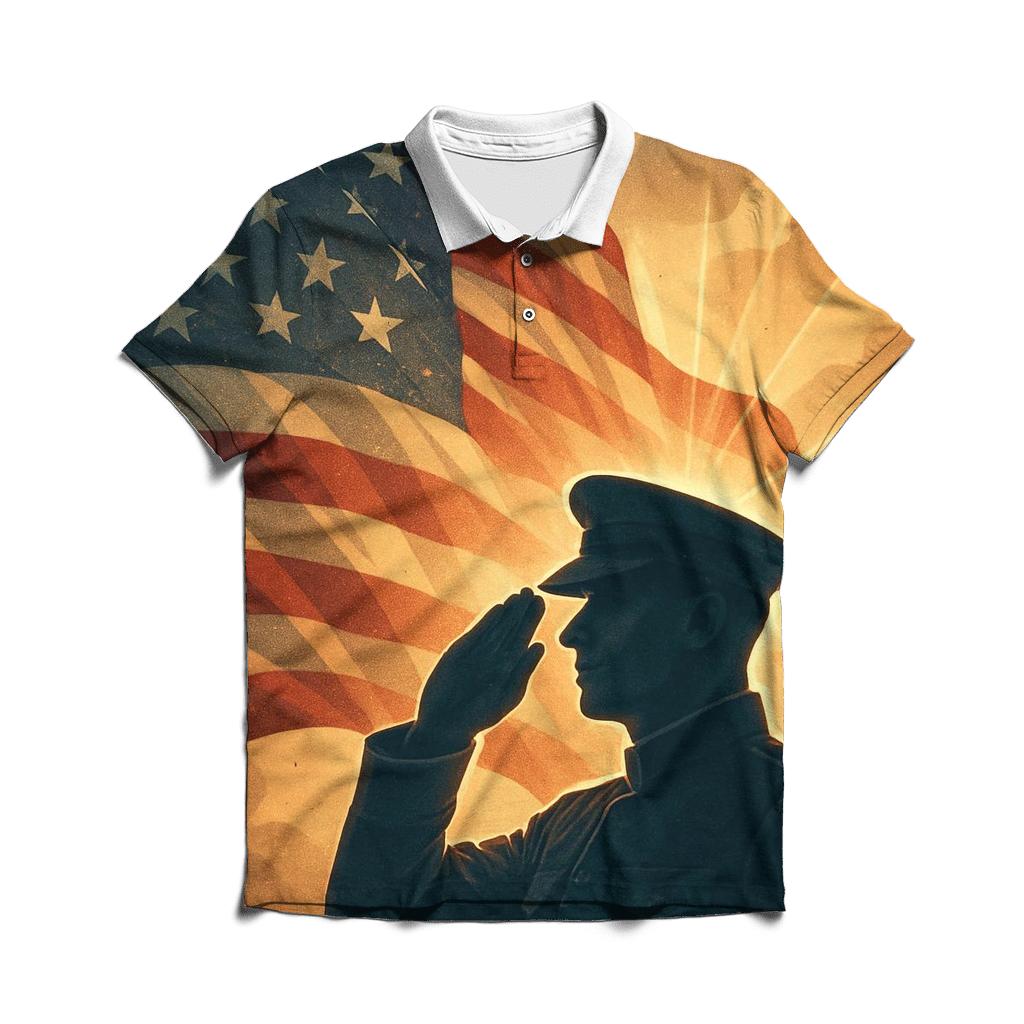 Salute At Sunrise Through Flag Light branded logo polo shirts