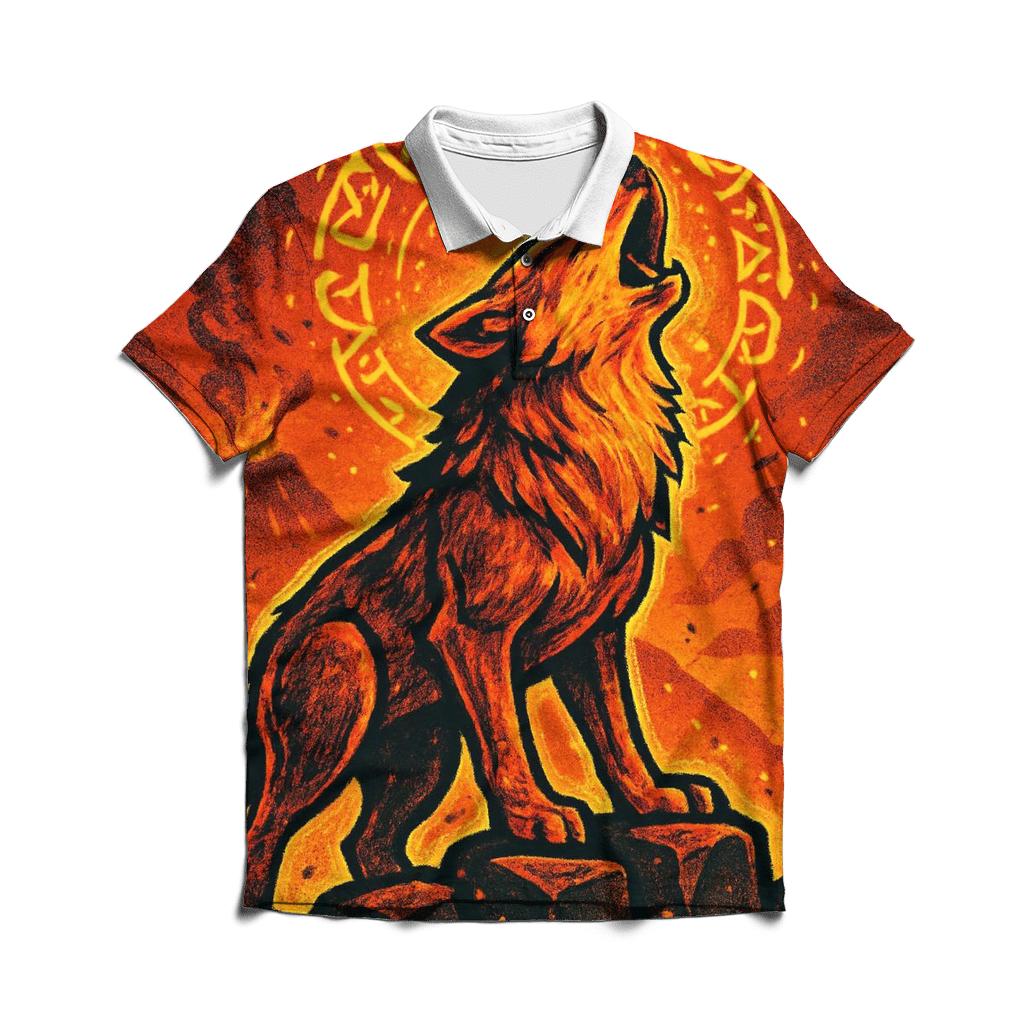 Volcanic Choir Wolf Of Ember Runes branded logo polo shirts