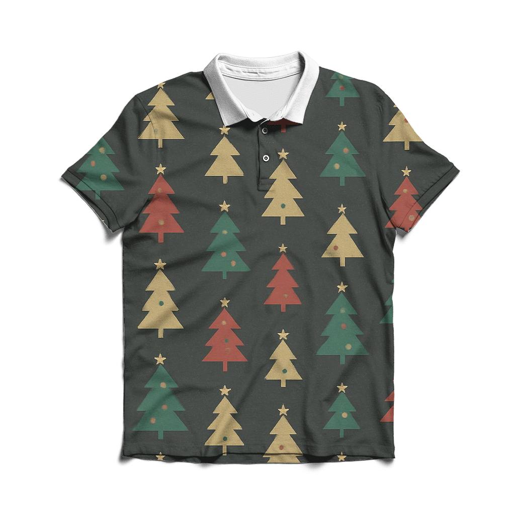 Christmas Tree Icon Micro Grid On Charcoal Background premium cotton polo shirts