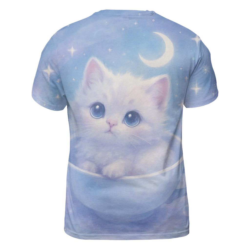 Moonlit Teacup Kitten Orbit vibrant all-over design tees