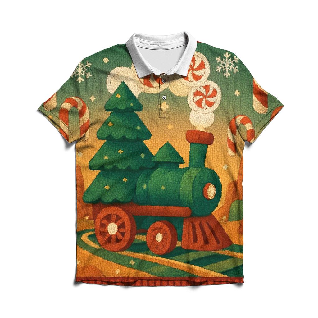 Christmas Tree Train Through Candy Cane Canyon classic pique polos