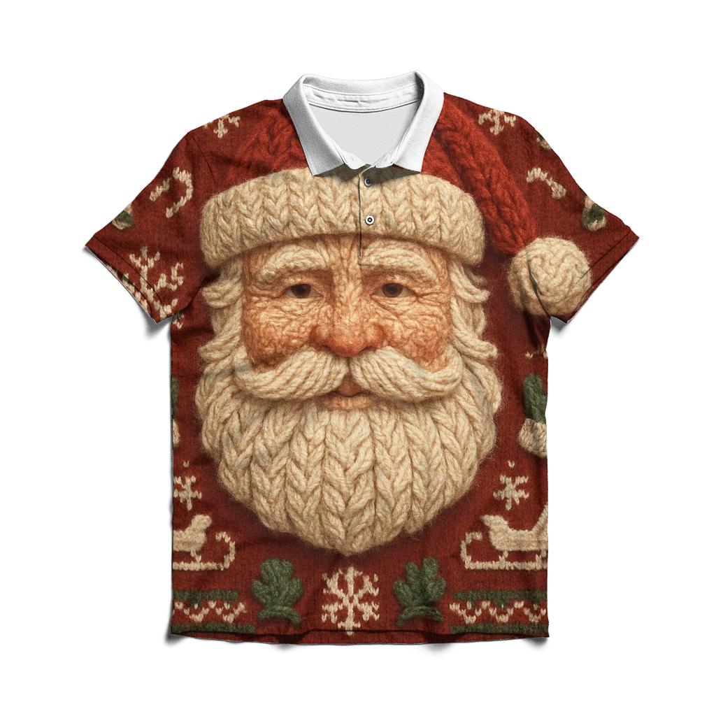 Knitted Pattern Candy Cane Santa premium cotton polo shirts