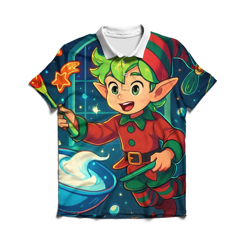 Elf Baking Comet Cookies In Zero Gravity stylish collar polo tees