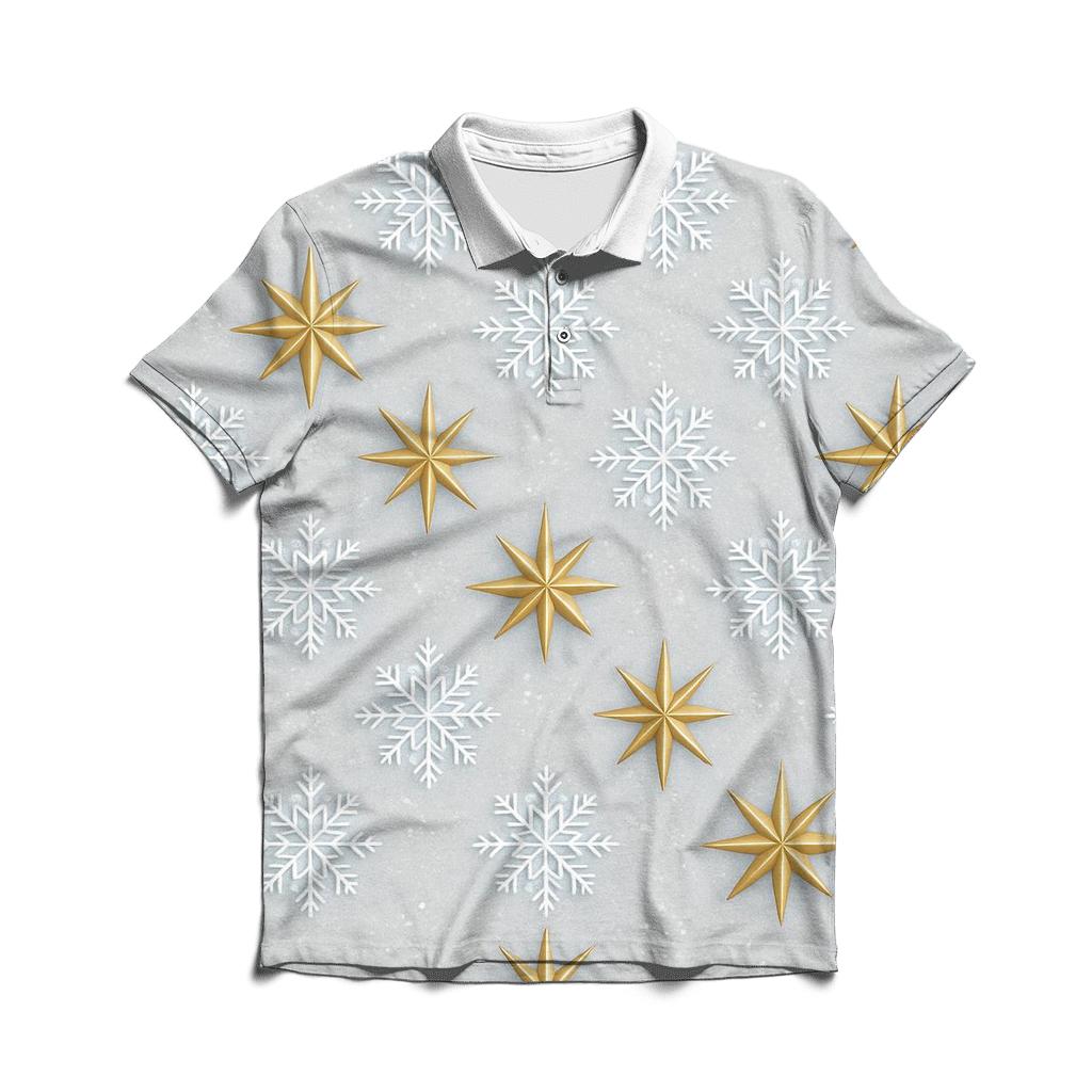Star And Snowflake Diagonal Array On Light Gray Background embroidered polo tops