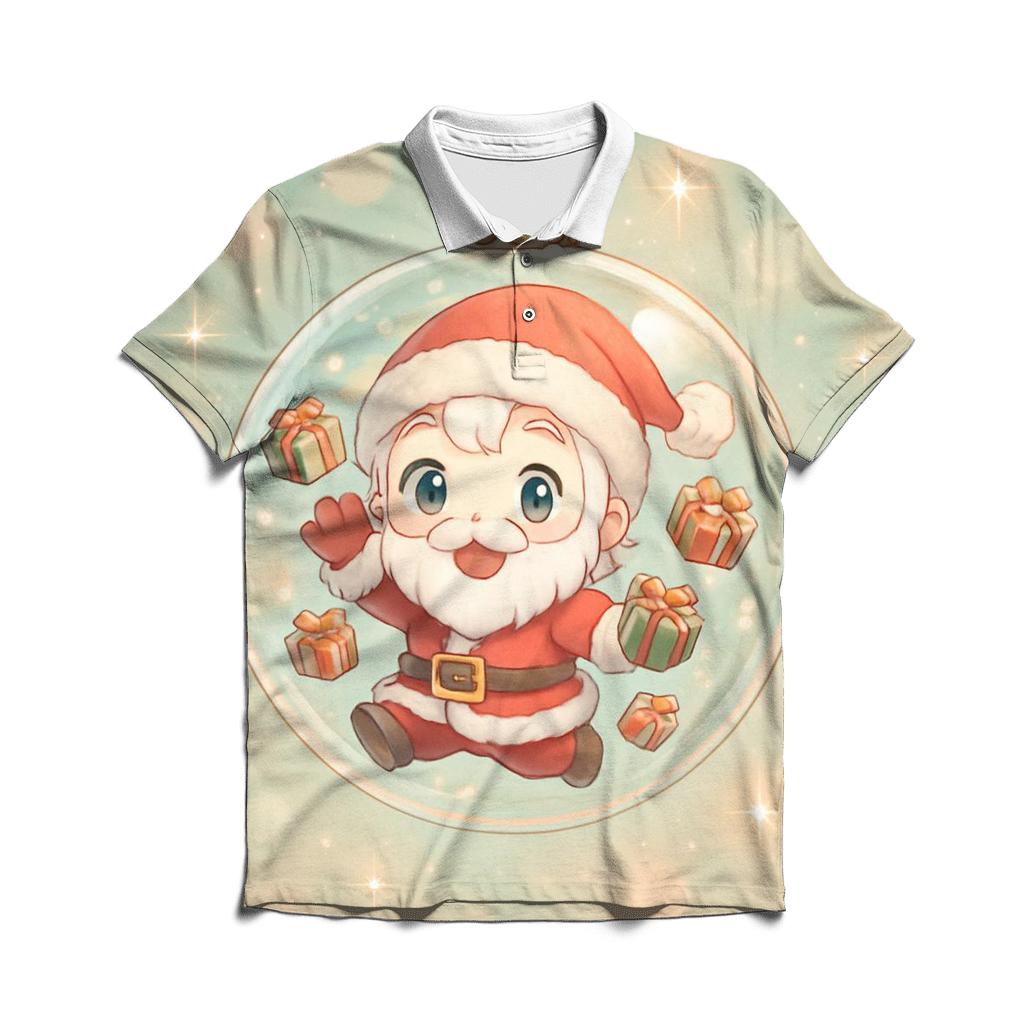 Chibi Santa In Ornament Bubble Float stylish collar polo tees